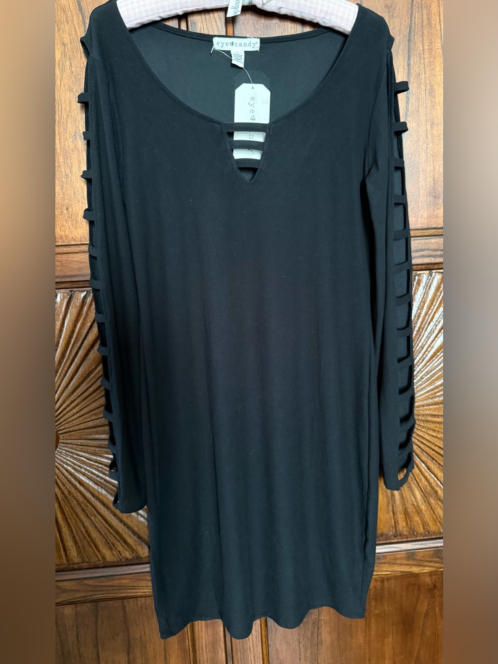 NWT Eye Candy Black Lattice Cutout Long Sleeve Tunic Dress-Juniors Size L